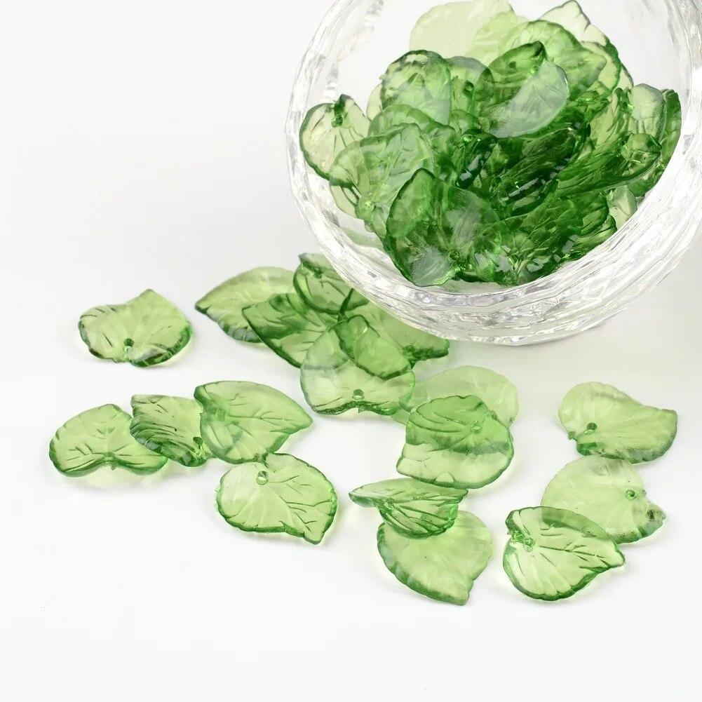 Green Transparent Leaf Shape Acrylic Bead Pendant Loose Bead For DIY Jewelry Making Necklace Bracelet Charm Accessories