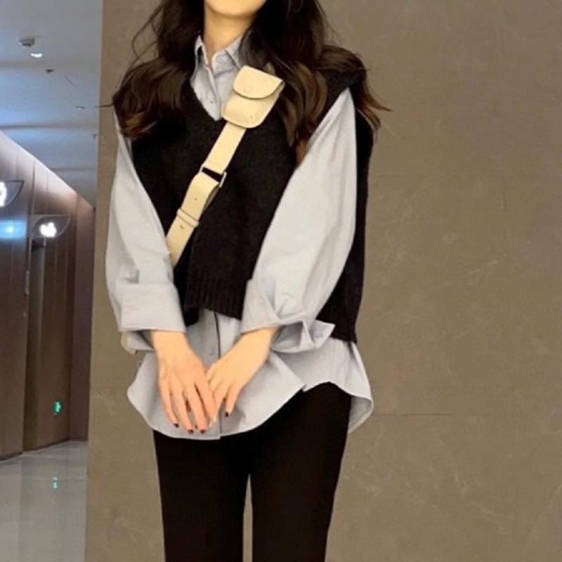 Podzimní/zimní pletená dámská vesta svetr s hlubokým výstřihem do V, volná a všestranná, bez rukávů, pulovr, tílko, jednobarevná, ležérní, jednoduché dámské oblečení