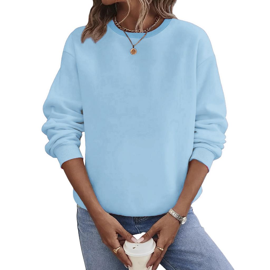 Women's Loose Long Sleeved Pullover Round Neck Large Color Hoodie