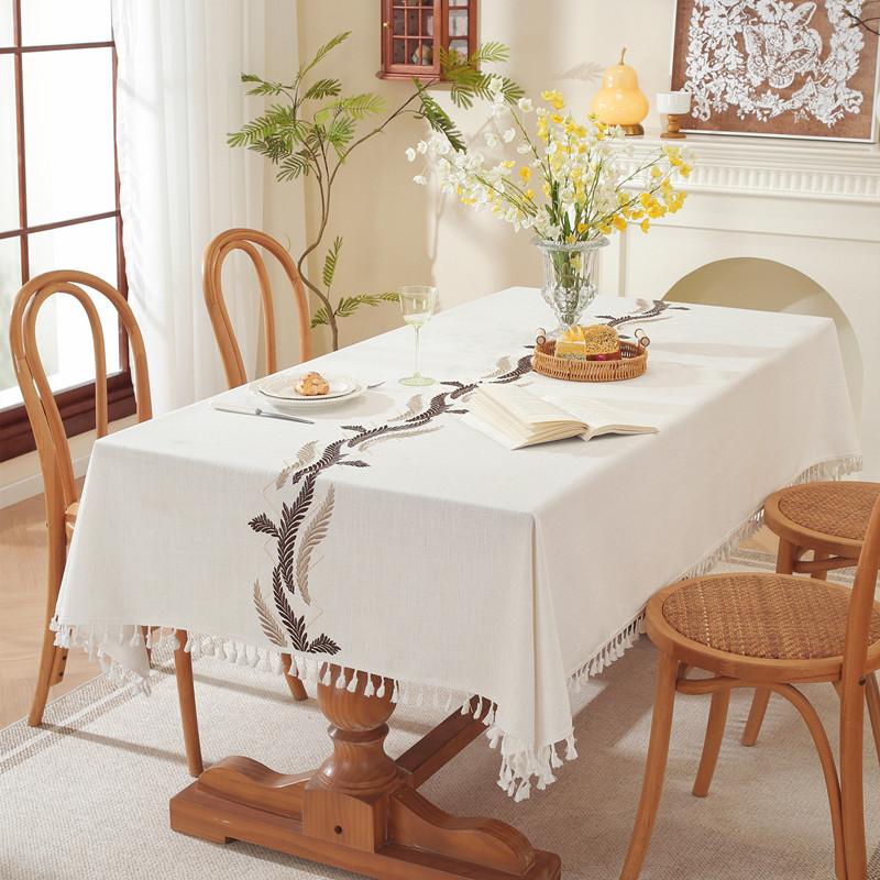 Embroidered Coffee Leaves Flower Fringed Tablecloth Rectangular Coffee Table Tablecloth Table Cloth