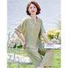 Women's Mid-Aged Summer V-Neck Top & Cropped Pants Set