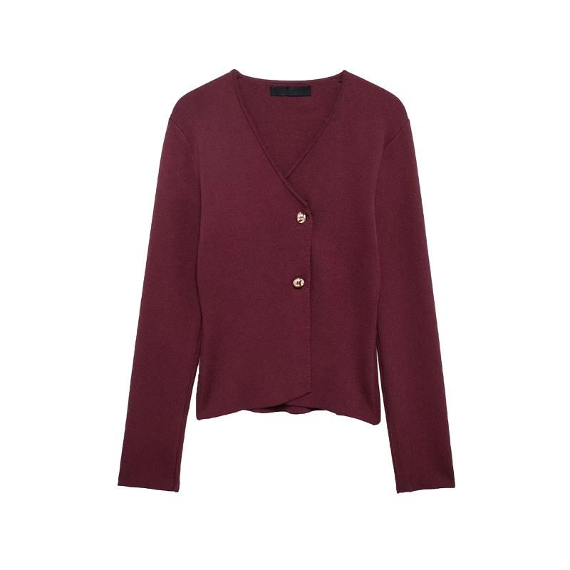 Fall and Winter New Women's Clothing Fashion Wind Asymmetry V Neck Long-Sleeved, Slim-Fit, Short Knitting Outwear 4192124