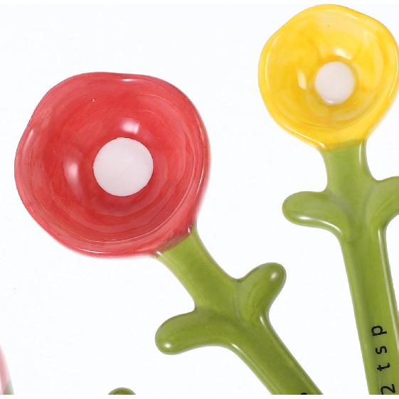Kichvoe 1set Ceramic Flower Design Measuring Spoon with Base Cute Baking Gadget for Measuring Dry Wet Ingredients for Milk Powder