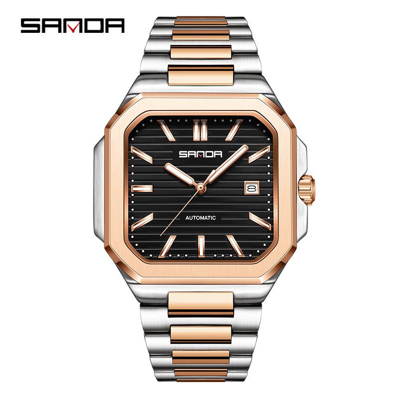 Sanda Men s Luminous Square Mechanical Watch - Fashionable Solid Steel Band