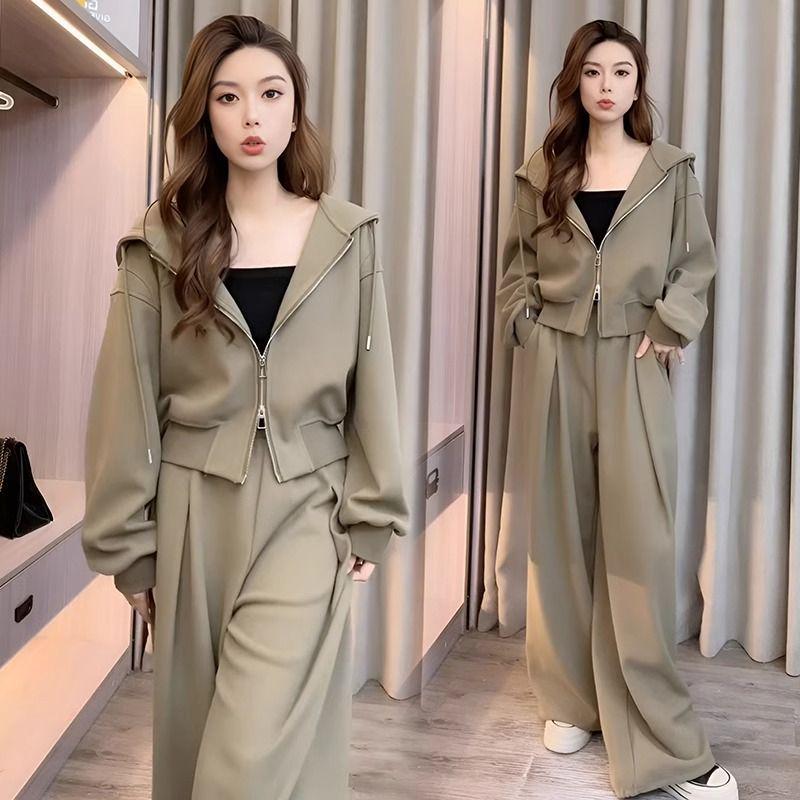 

Комплект из двух предметов: худи с капюшоном и брюки с широкими штанинами большого размера для женщин L for 100-120 jin