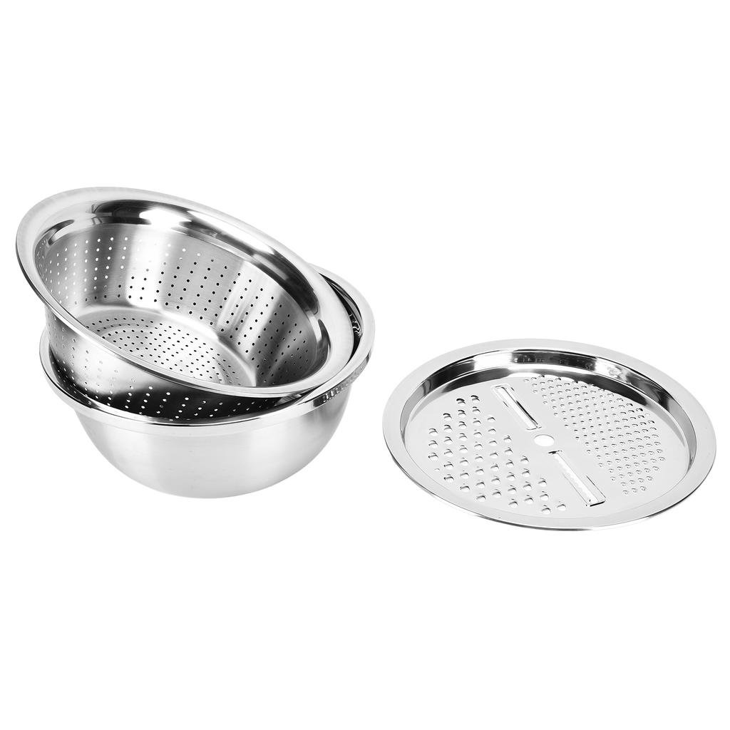 304 Stainless Steel Drain Basin 3 In 1 Set Vegetable and Fruit Cut Kneading Basin Cutting Plate Rice Sieve Pot