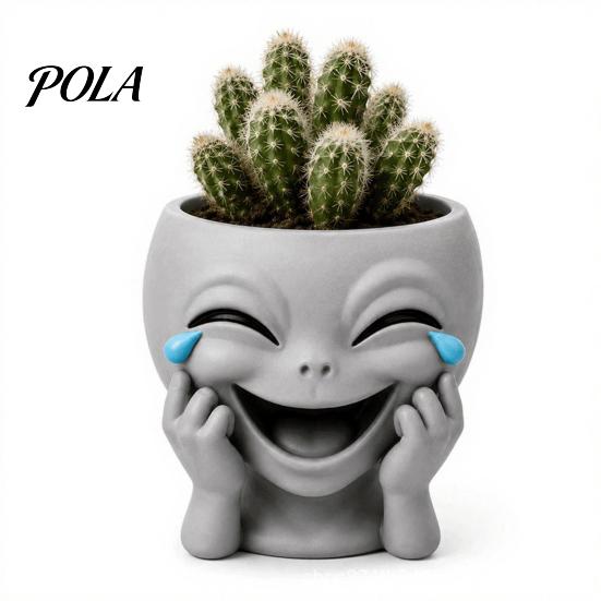 Desktop Plant Pot Funny Alien Face Planter, 3D Printed Novelty Pot, Cute Gray Cactus Head Planter for Succulents Cacti Home Table Shelf Decoration