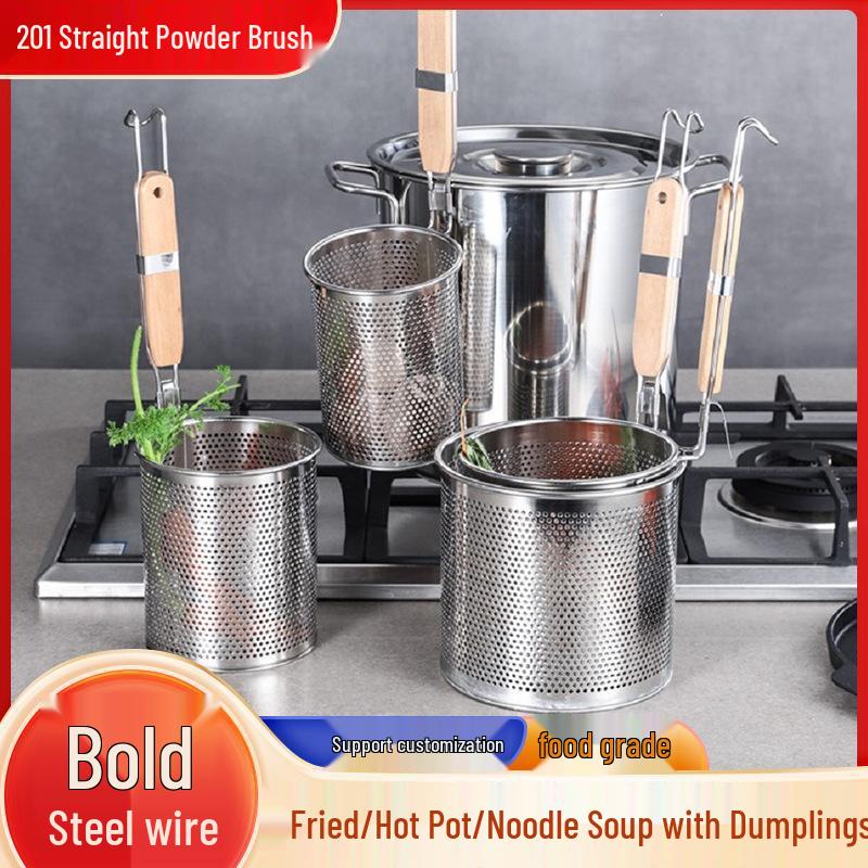 Mestolo per Noodles Ispessito in Acciaio Inossidabile con Manico in Legno - Cucchiaio Forato per Mala Tang e Scolatura Verdure