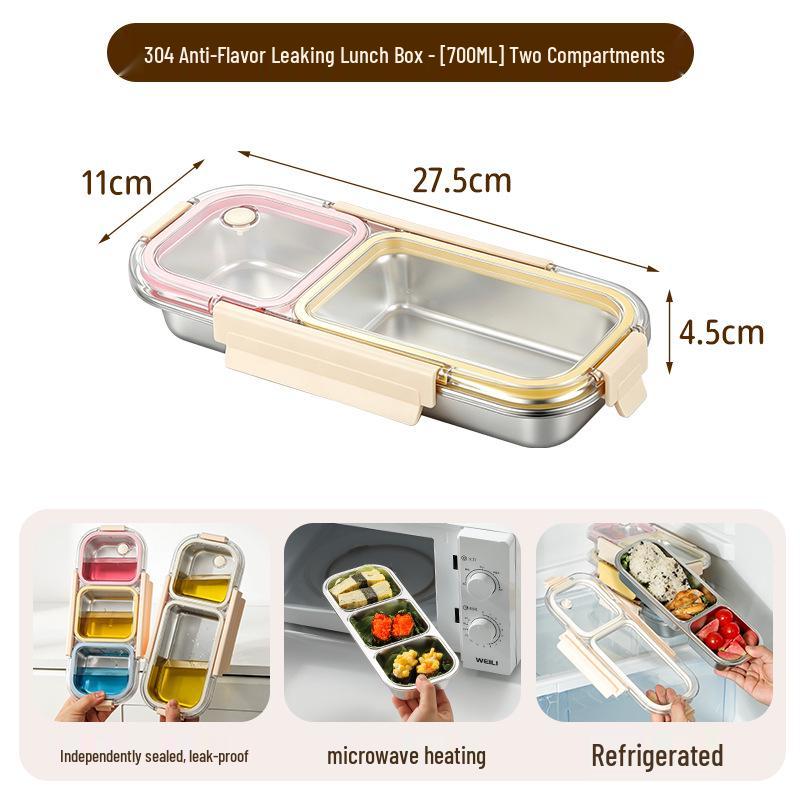 304 Stainless Steel Compartmented Lunch Box - Leak-Proof, Microwaveable, Insulated Bento Box.