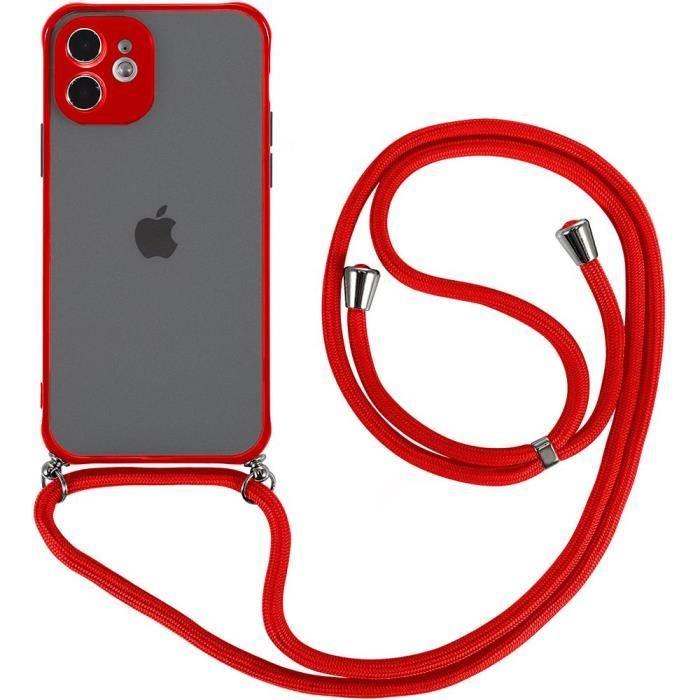 Coque Bandoulière - BOOLING - Pour iPhone 12 - Rouge - Rigide - Mat