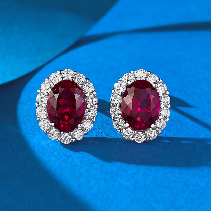 

Xiancan Jewelry Серьги-пусеты из серебра S925 с овальным красным корундом - Модный повседневный универсальный стиль 925 Silver