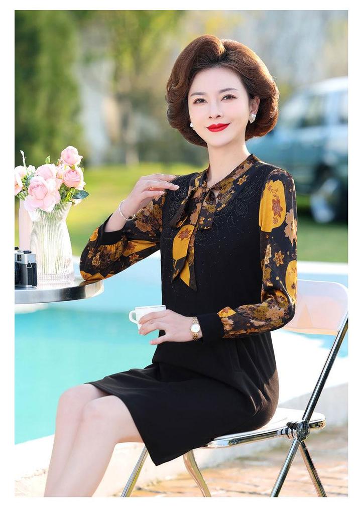 Spring Fashion Long-Sleeved T-shirt for Middle-aged and Elderly Women