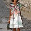 3D Peacock Floral Print Dresses For Summer Women Fashion Short Sleeve V-Neck Loose Dress Vintage Oversized Ladies Dress