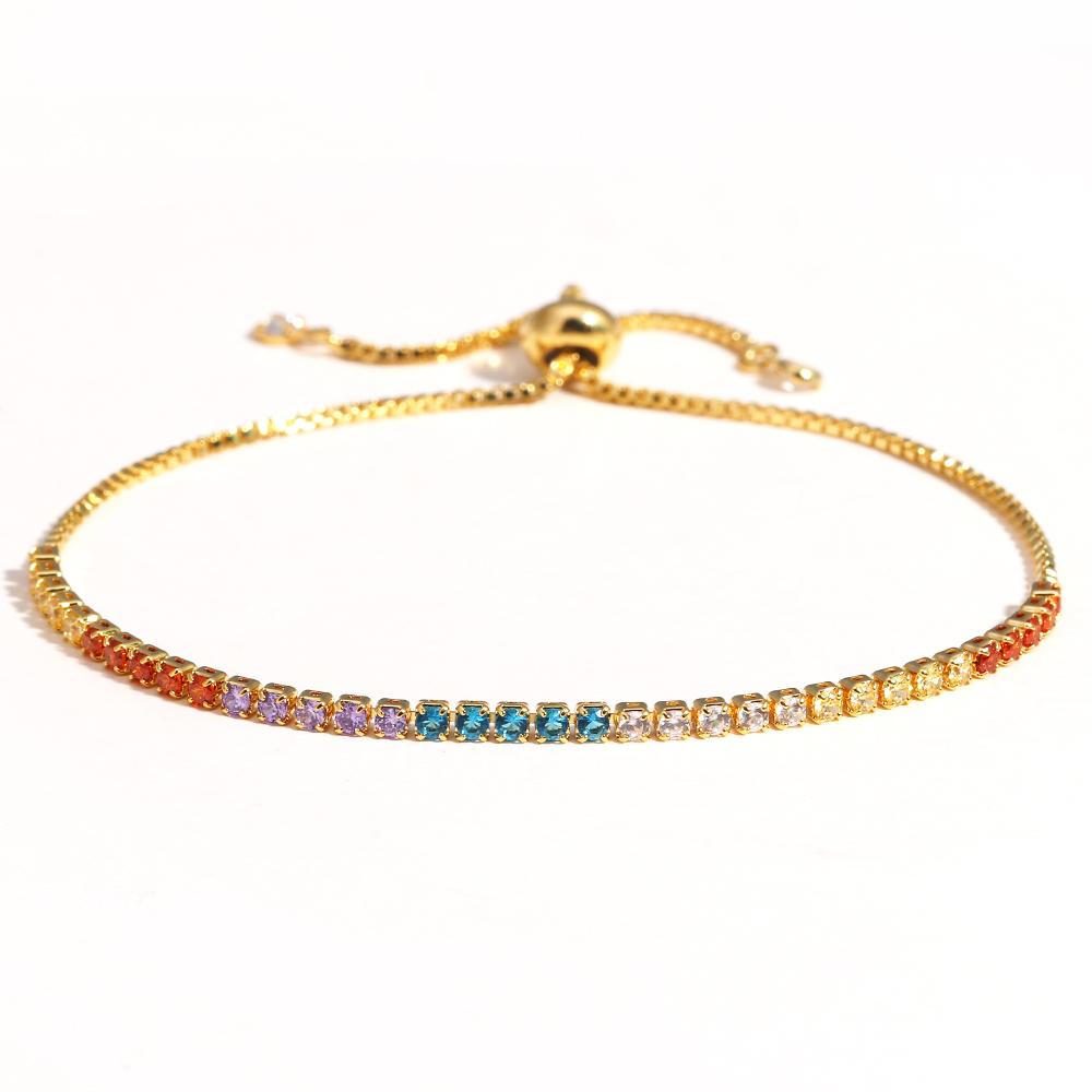

Fashion Rainbow Zirconia Tennis Bracelet for Women Crystal Charm Designer Tennis Thin Chain Bracelet on Hand Wedding Jewelry