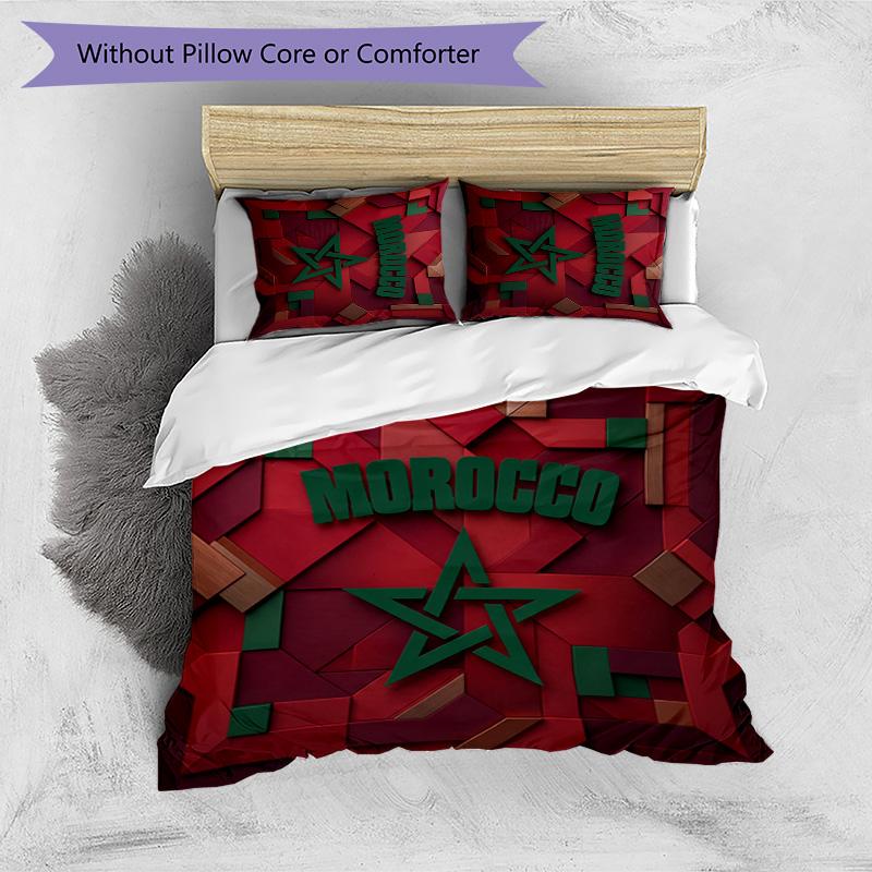 Set Biancheria da Letto Stampata Calcio Marocco 3 Pezzi Set Copriletto Accogliente Traspirante come Regalo per Inaugurazione Casa Vacanze