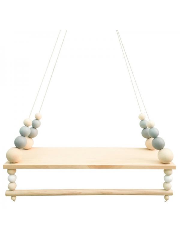 Nástěnná police z dřevěných korálků v severském stylu, úložný regál pro domácí dekoraci