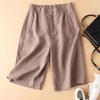 High Waist Elastic Waistband Women Shorts Button Fly Pockets Knee Length Straight Wide Leg Suit Short Pants Workwear