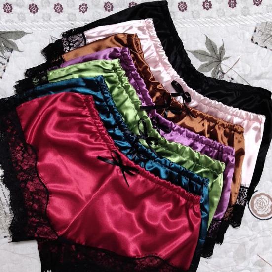 2 Pcs/Set Lady Pajamas Satin Bow Sleeveless Crop Top See-Through Lace Patchwork