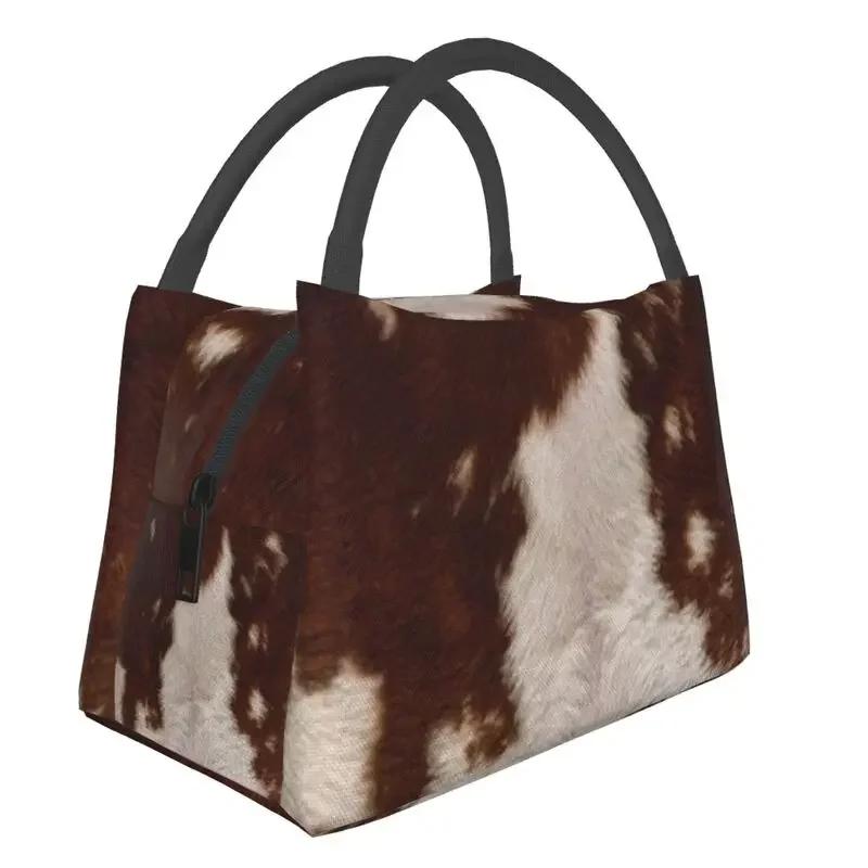 

Коровья кожа 3D печать многоразовый ланч-бокс женский водонепроницаемый меховая текстура термохолодильник еда изолированный ланч-бокс 28x17x16CM бежевый