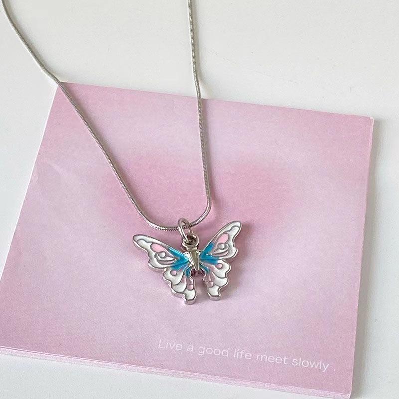 

Pink Butterfly Necklace: Chic & Sweet Snake Chain for Women серебряный
