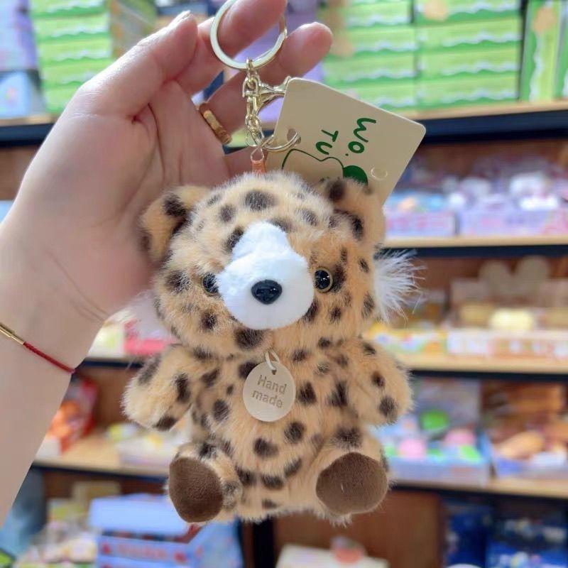 Cute Fluffy Leopard Tiger Plush Keychain Handmade Stuffed Animal Doll Bag Pendant Soft Toy Keyring For Backpack Car Birthdaygift