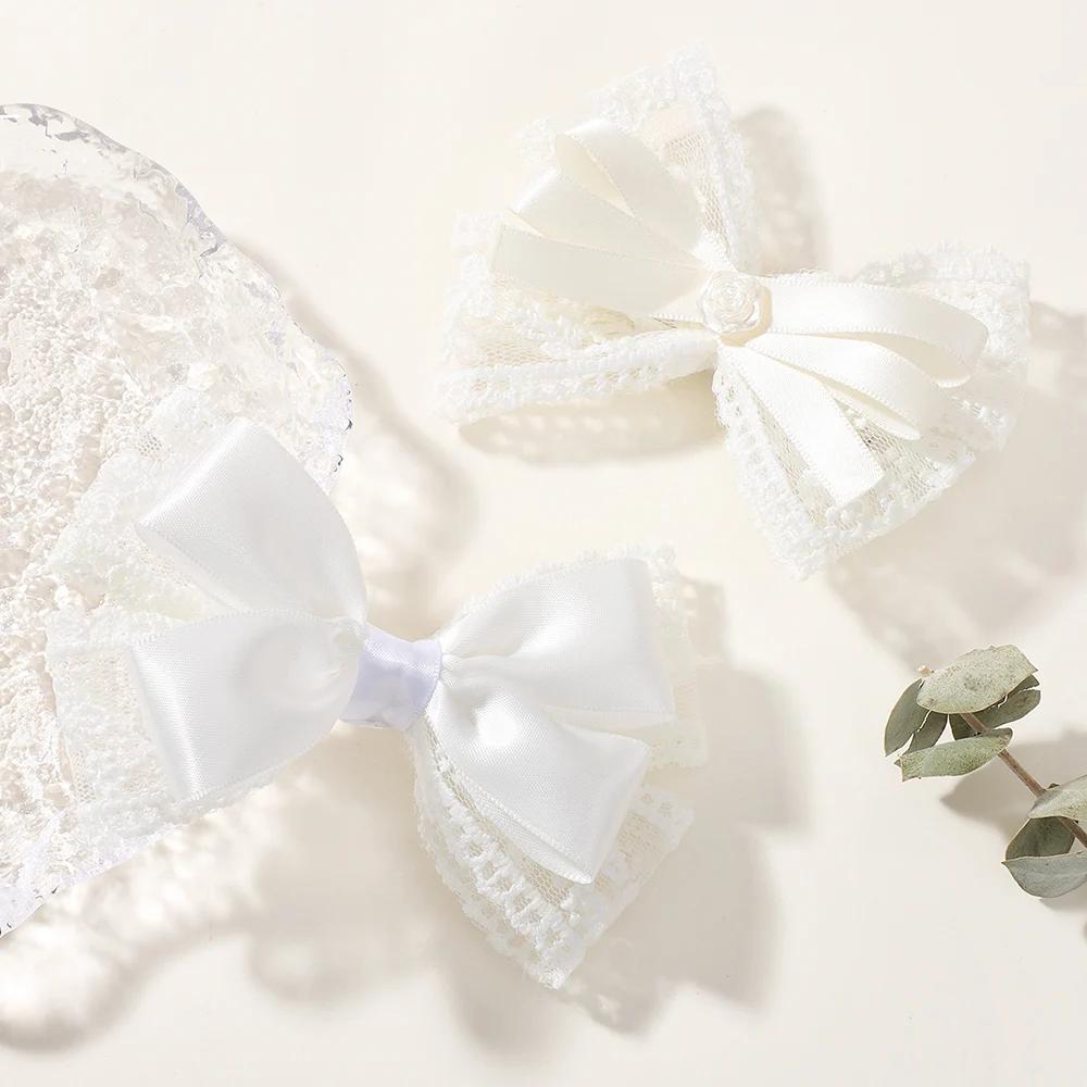 2pcs/Set Lace Hair Bows Clip Cute Girls Hairpins Solid Hair Clips Barrettes Kids Headwear Fashion Hair Accessories