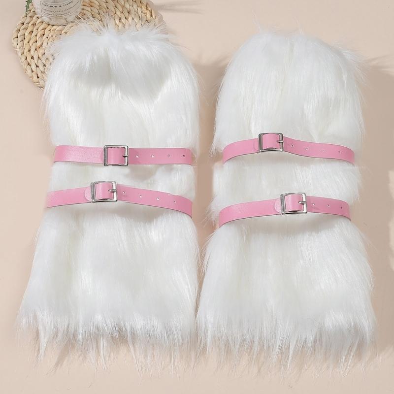 Women Furs Leg Warmer Winter Furry Long Boot Cuffs Fuzzy Shoe Cover Party Costume for Holiday Festival Performances Play
