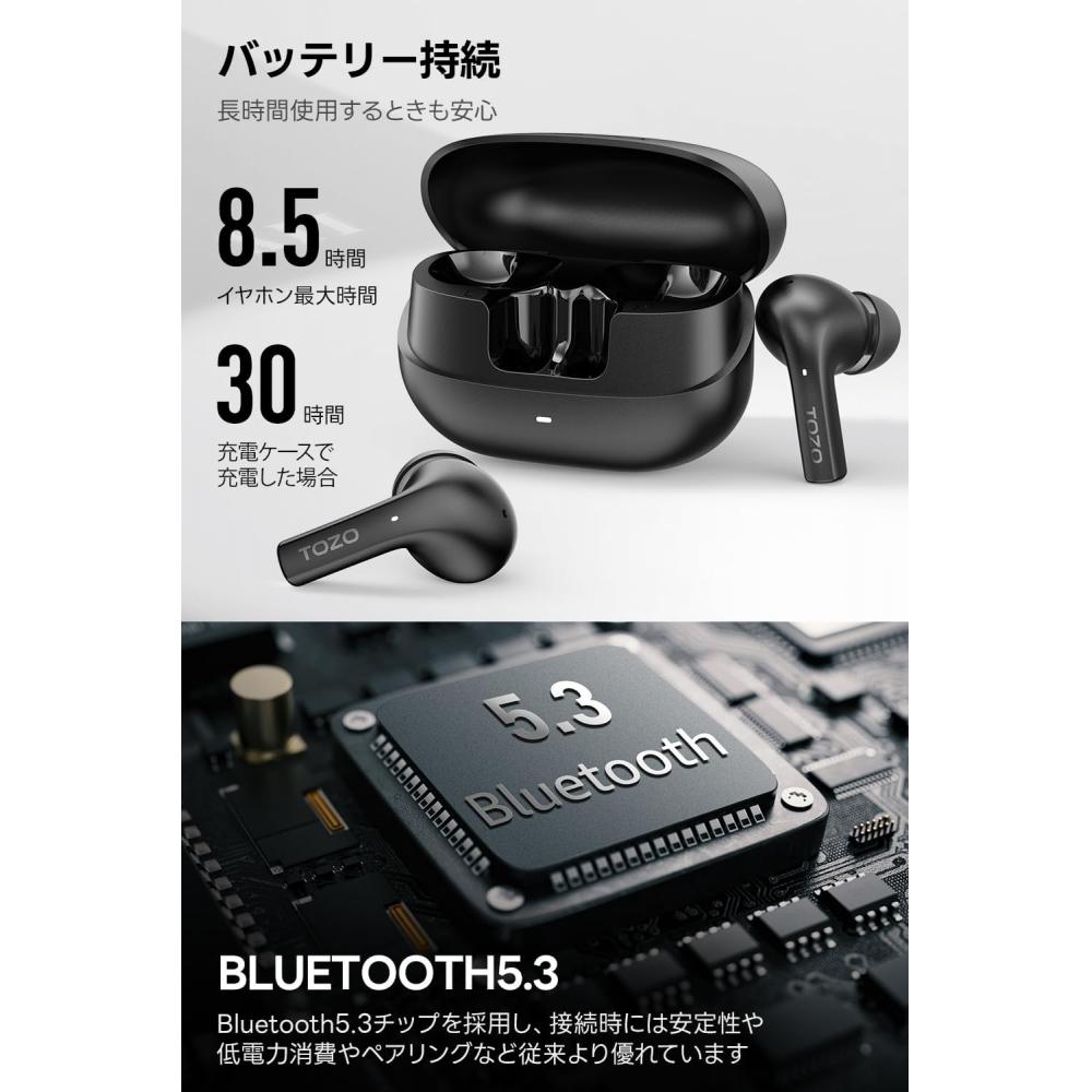 Tozo True Wireless Earbuds Bluetooth 5.3 Low Latency Deep Bass Clear Call Model 