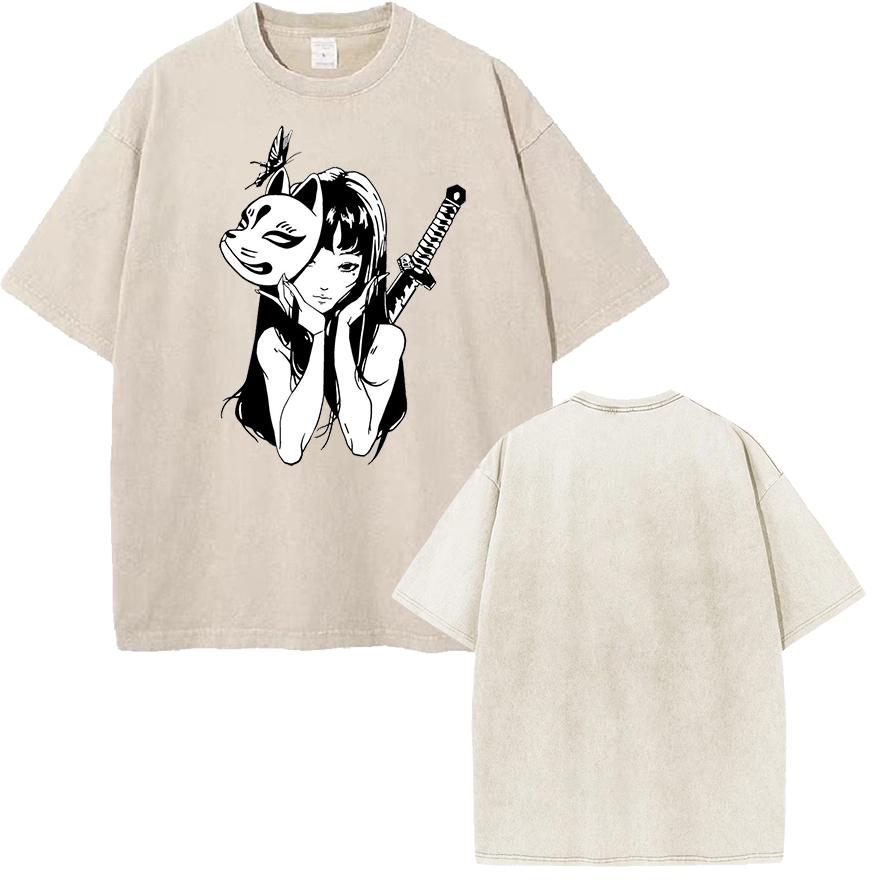 Tomie Manga Graphic Tshirt Vintage Washed Fashion Oversized T Shirt Summer Casual Short Sleeve Tees Cotton Men Women Clothing