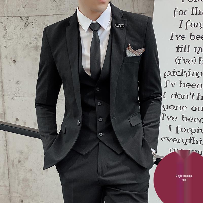 Men`s 2020 Slim Fit Striped Three-Piece