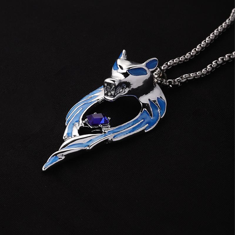 Blue Wolf Pendants Exaggerated Chain Necklace for Women Unisex Punk Style Personality Animal Drop Unique Design Neck Jewelry