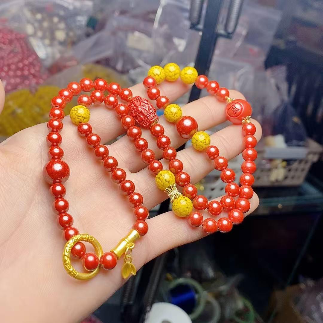 Emperor Sand & Realgar Multi-Circle Unisex Bracelet: Simple, Versatile, Fashionable, Exquisite. киноварь