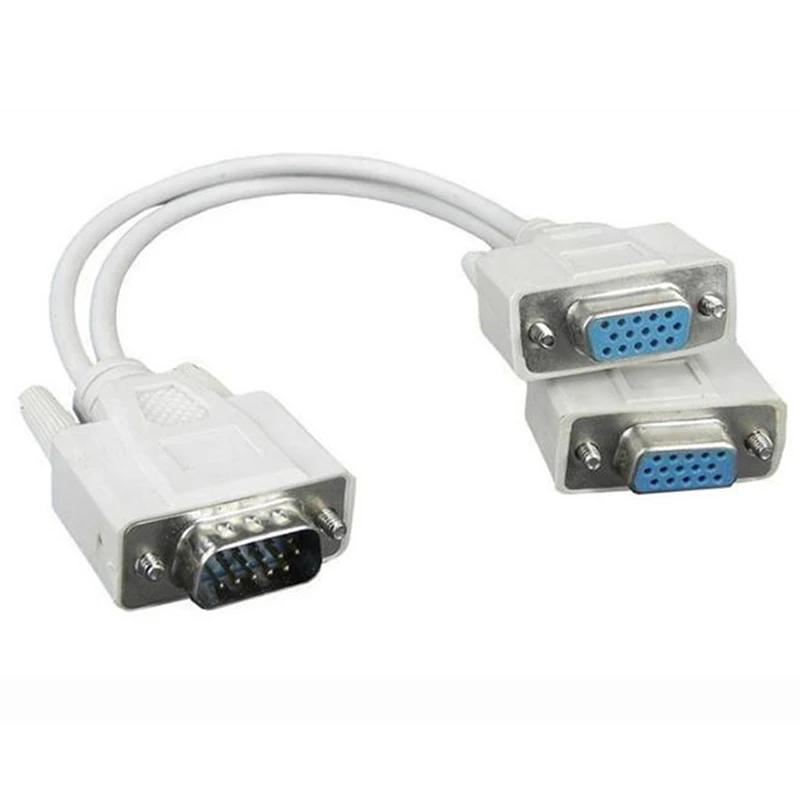 15Pin VGA Male To 2 Vga Svga Female Adapter Splitter Video Monitor Cable