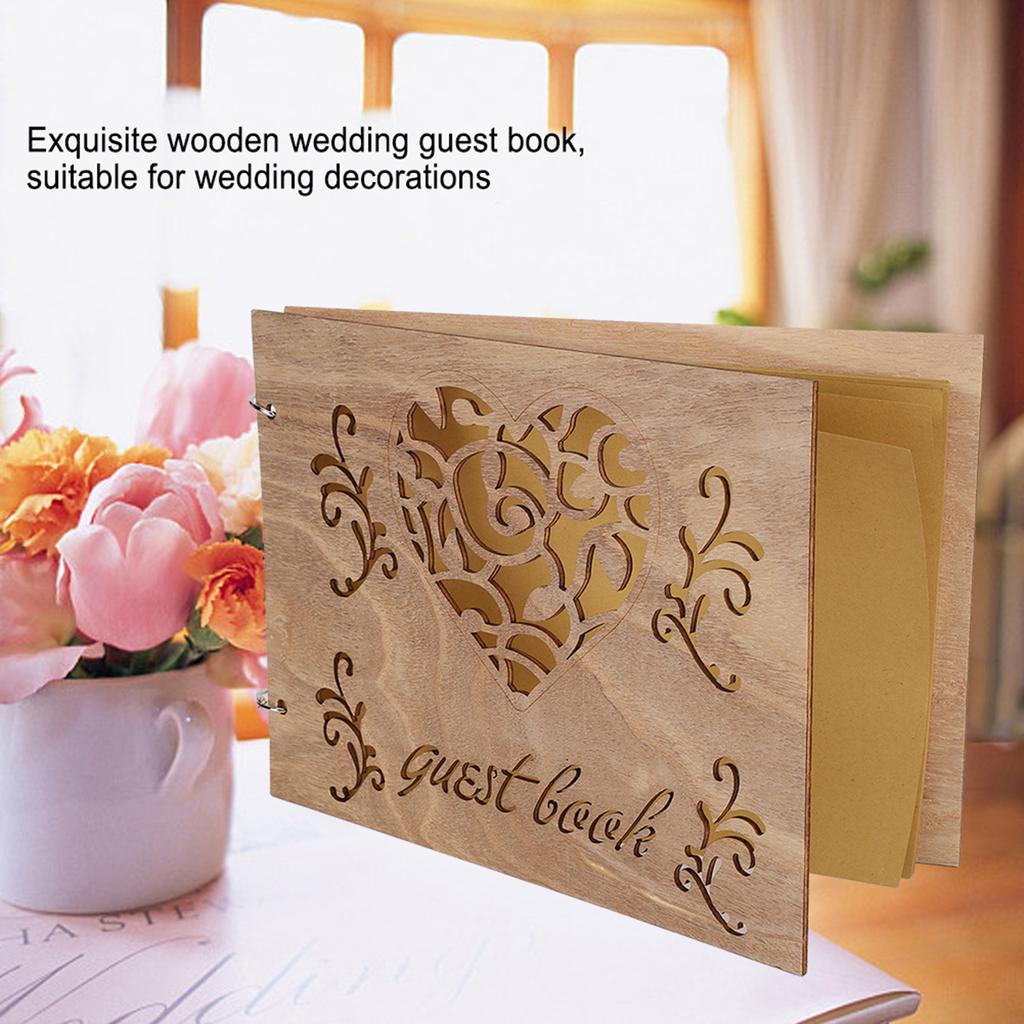 Wooden Wedding Guest Book Album Message Notebook for Wedding Engagement DecorationType 3