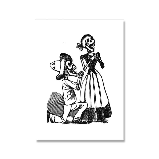 

Абстрактный плакат со скелетом «Предложение руки и сердца» и картина на холсте, настенная художественная картина, черно-белая любовная печать, домашний декор 21cm×30cm No Frame