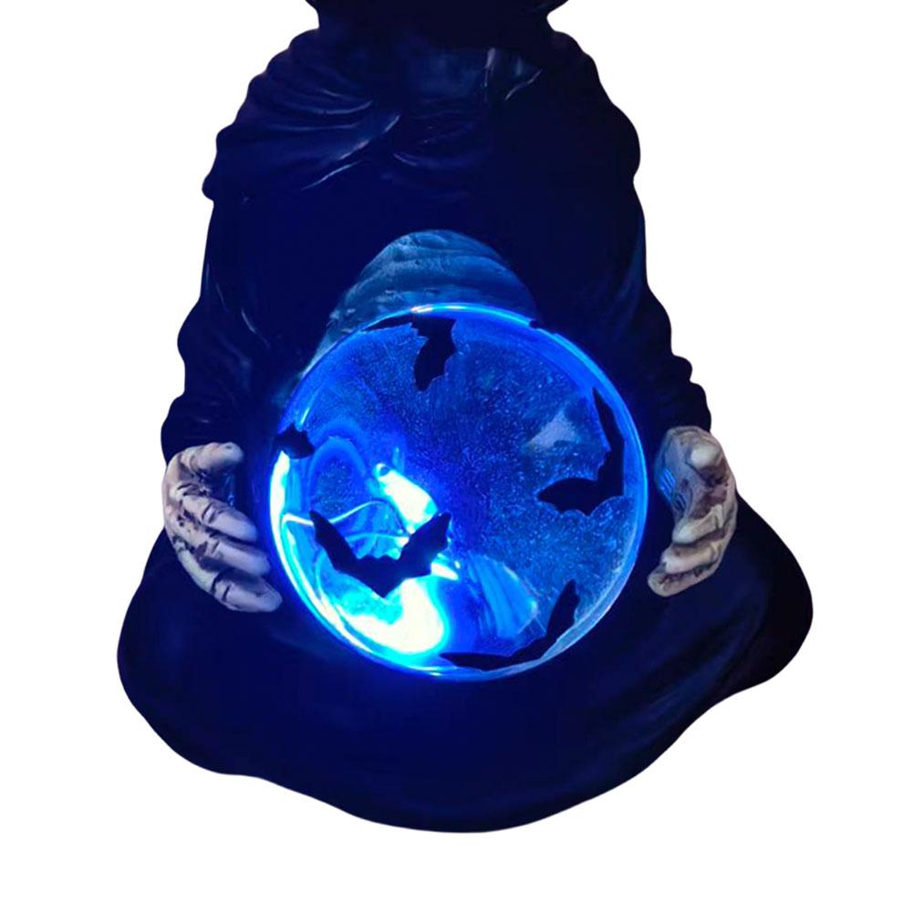 The Death Gods Crystal Ball Halloween Grim Reaper Statue with Flying Bats Crystal Ball Gothic Figurine Halloween Home Decor