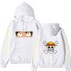 Unisex One Piece Monkey D Luffy Double‑Sided Print Fleece Hoodie, Both‑Sleeves Japanese Text Anime Pullover Hooded Sweatshirt Streetwear