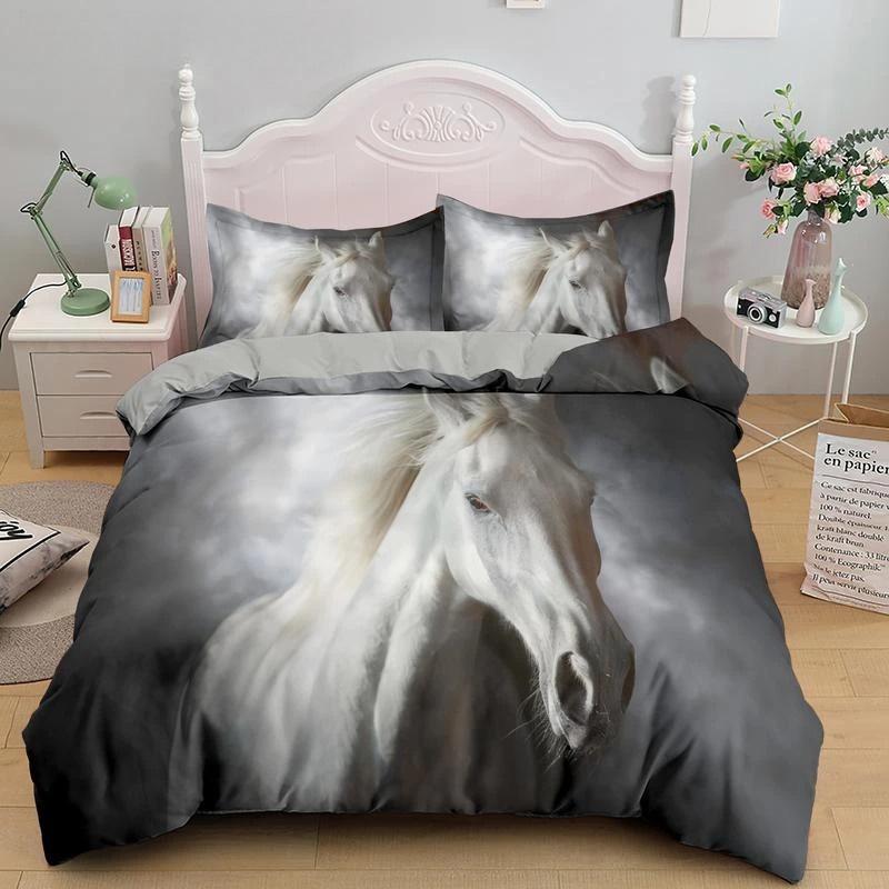 Horse Bedding Sets Single Double Queen King Size Quilt Duvet Cover Set with Pillowcase Animal 2/3pcs Polyester Comforter Cover