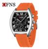 European Retro Men's Waterproof Roman Chronograph Wristwatch, Barrel Shape, with Calendar and Six-Hand Quartz Movement, Model 1644