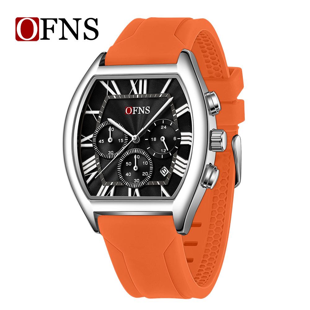 European Retro Men's Waterproof Roman Chronograph Wristwatch, Barrel Shape, with Calendar and Six-Hand Quartz Movement, Model 1644