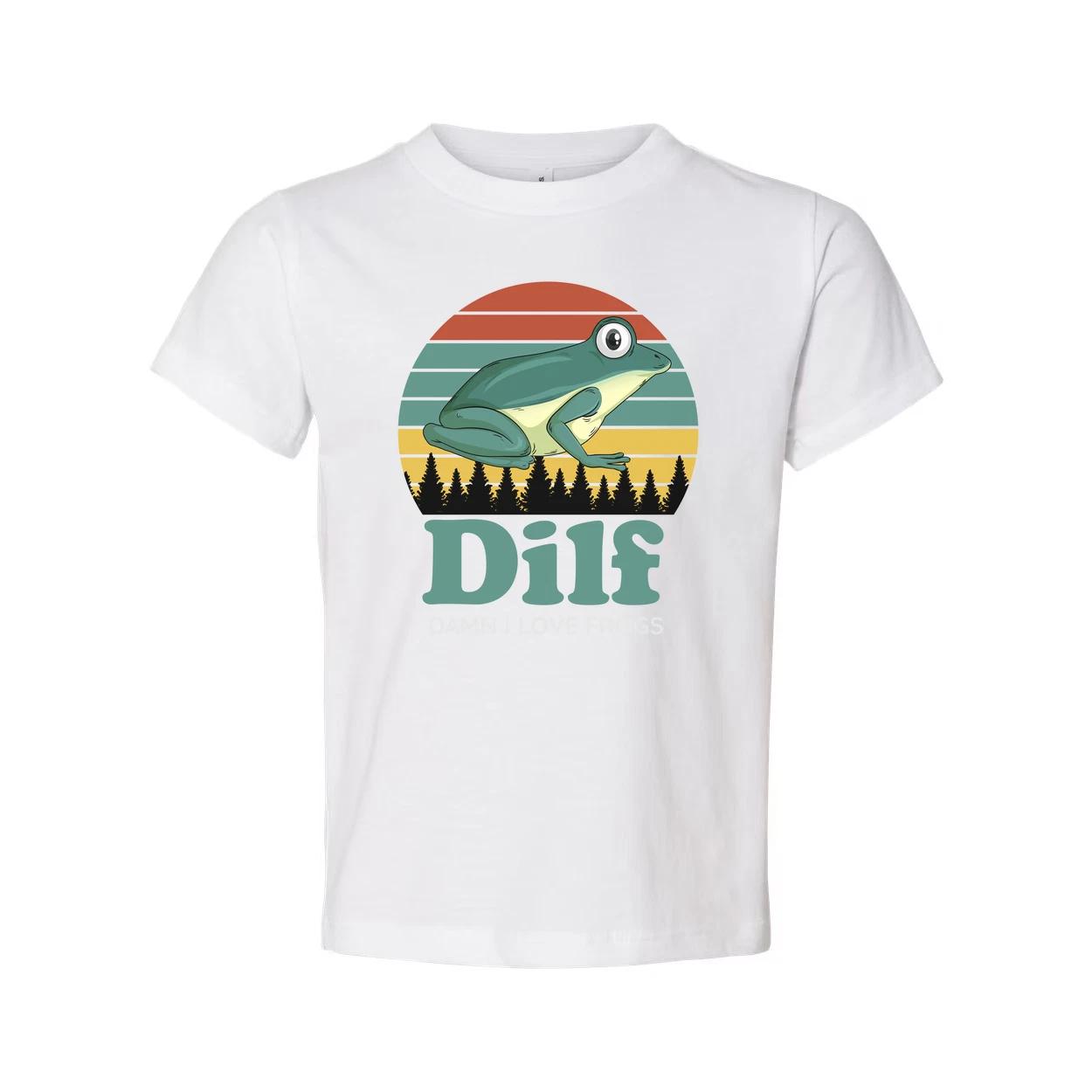 Unisex T Shirt With Frog Illustration Retro Sunset Stripes Forest Silhouette DIL S