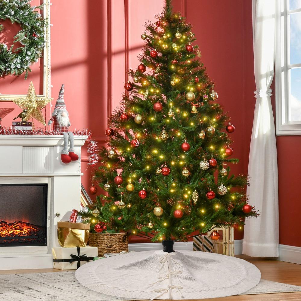 White/Red Knitted Christmas Tree Skirt Polyester Xmas Tree Foot Cover  Wedding