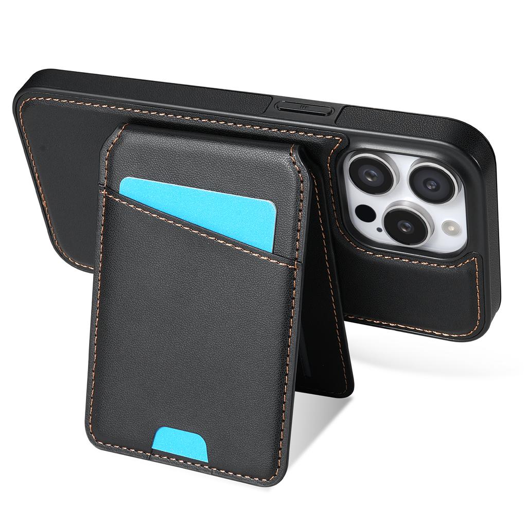 For iPhone 15 Pro Max Case Compatible with MagSafe Detachable Card Holder Kickstand Leather Phone Back Cover