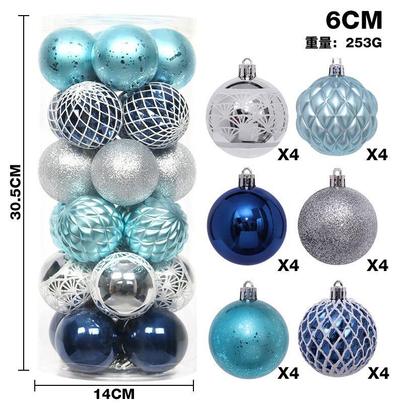 6cm Christmas Balls Set 24Pcs Electroplated Glitter Ornaments Xmas Tree Decor