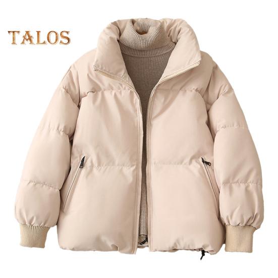 Winter Down Coat Padded Hooded Stand Collar Pockets Zip-up Parka Windproof Heat Retention Daily Cold Weather Outwear Cotton Jacket