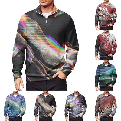 Men's Loose Casual 1/4 Zip Sweatshirt Fashion Printed Long Sleeve Top With Pockets