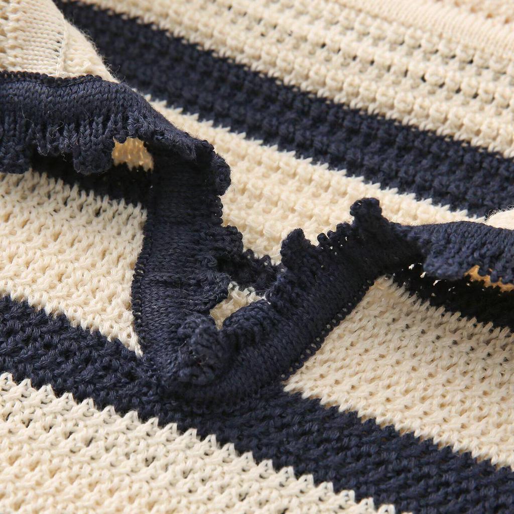 Spring 2026 European & American Style Color Block Stripe Knit Top
