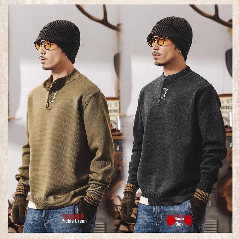 Men's Retro Henley Thick Knit Sweater