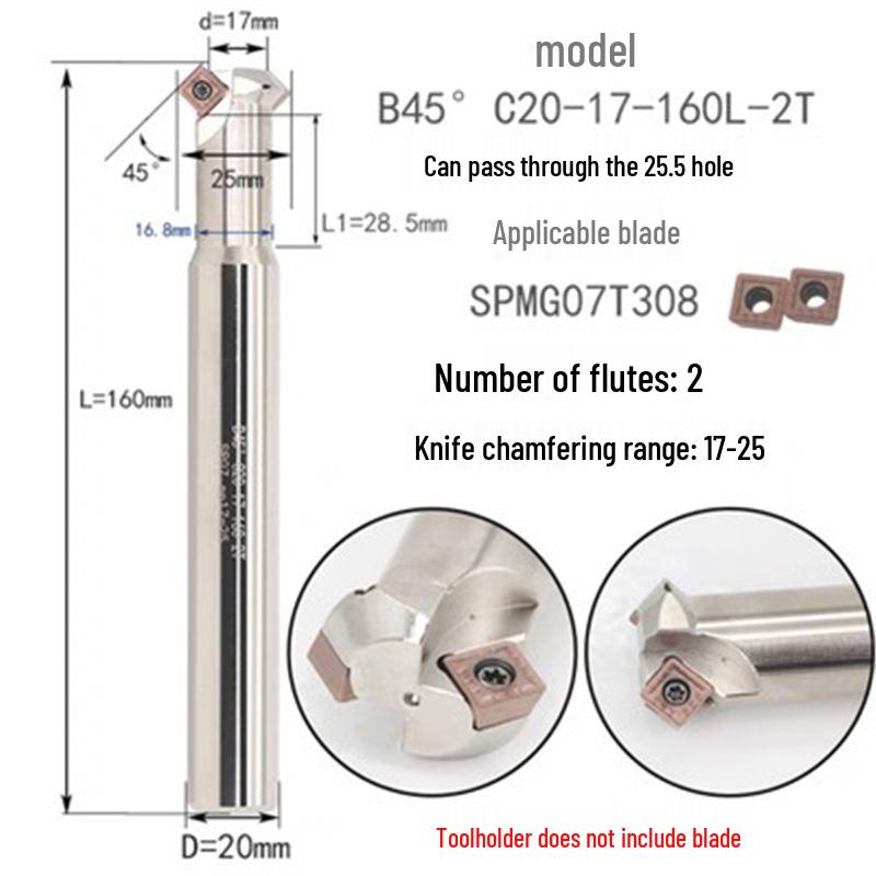 45° CNC Insertable Inner/Outer Chamfer Tool with Up/Down Back-Reaming Holder