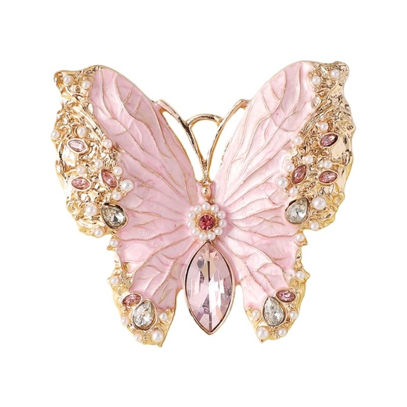 Fashionable Crystals Butterfly Brooch Sturdy Alloy Enamel Pin for Party Supplies Dresses and Elegant Attire Decoration розовый